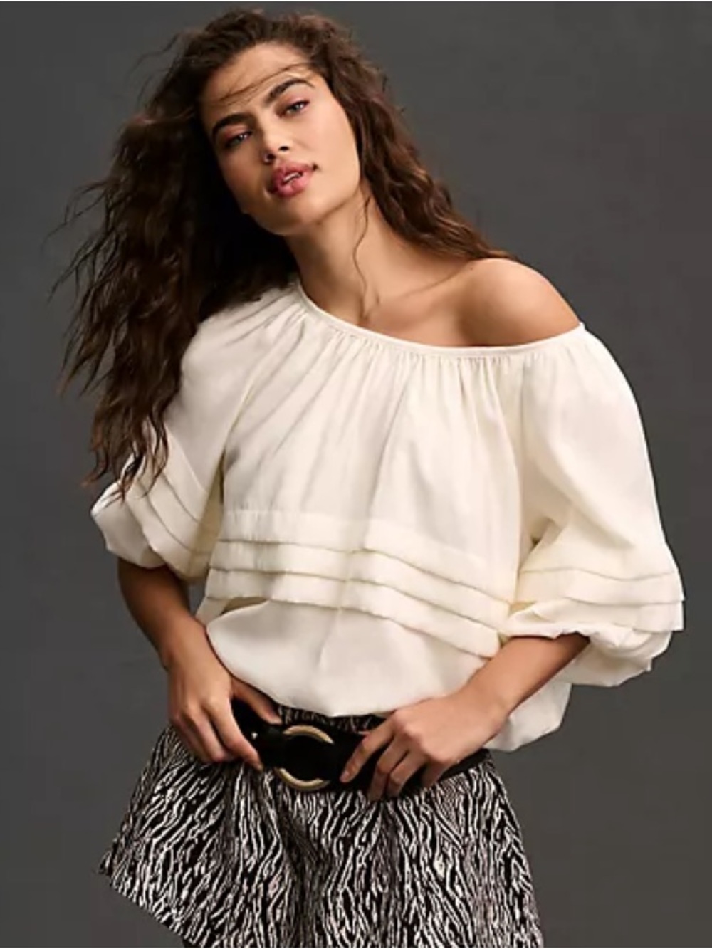 Maeve Anthropologie Short-Sleeve Bubble Tiered Top Blouse Cream Peasant Boho XXS